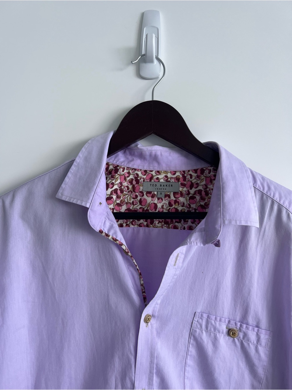 Ted Baker Men’s Light Lavender Cotton Button-Down Shirt with Floral Trim